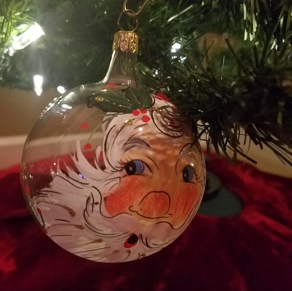 Hand Painted Santa Claus Ball Ornament Glass Christmas